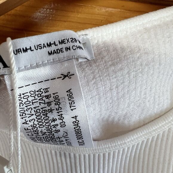 ZARA White Ribbed Knitted Tank Rhinestone Fringe Sleeveless Crop Top M-L  NWT - Picture 4 of 5